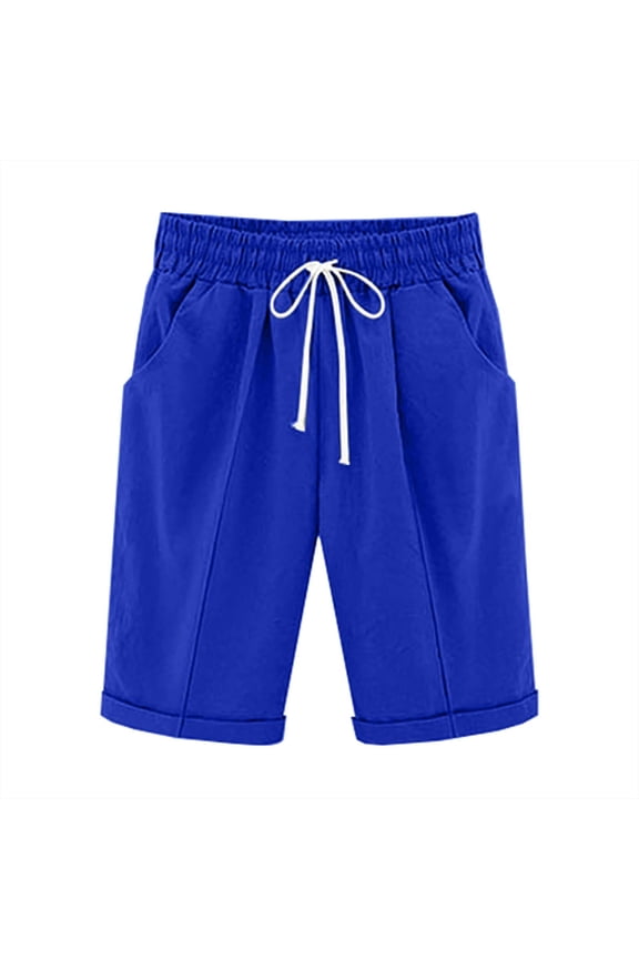 Women’s Pre-Shrunk 70% Cotton 30% Linen Drawstring Wide Leg Half Pants - Casual Loose Fit Elastic Waist Mid-Rise Trousers for Summer Workout & Daily Wear S-2XL