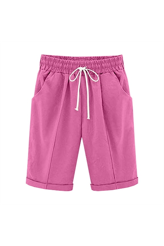 Women’s Pre-Shrunk 70% Cotton 30% Linen Drawstring Wide Leg Half Pants - Casual Loose Fit Elastic Waist Mid-Rise Trousers for Summer Workout & Daily Wear S-2XL