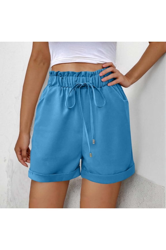 Women's Pre-Shrunk Cotton-Linen Look Shorts Drawstring Shirred Waist with Side Pockets Casual Summer Shorts S-2XL Multiple Colors Available