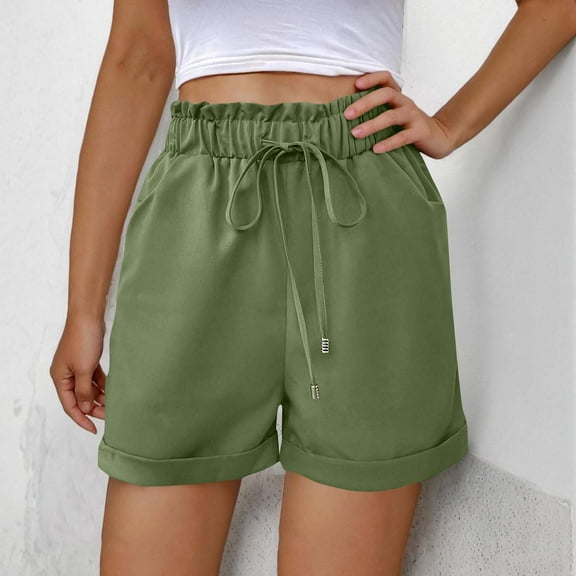 Tnhcen Women's Pre-Shrunk Cotton-Linen Look Shorts Drawstring Shirred Waist with Side Pockets Casual Summer Shorts S-2XL Multiple Colors Available