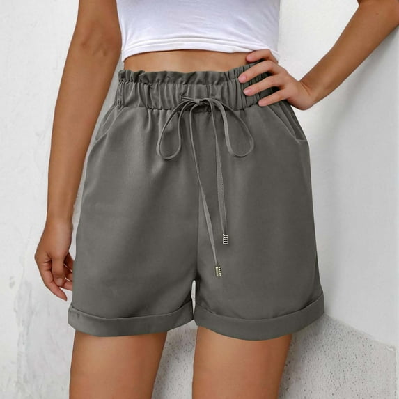 Tnhcen Women's Pre-Shrunk Cotton-Linen Look Shorts Drawstring Shirred Waist with Side Pockets Casual Summer Shorts S-2XL Multiple Colors Available