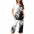 thumbnail image 1 of Tnhcen Women's Printed Henley Neck Short Sleeve Top + Capri Pants with Pocket Sleepwear Set | Soft Polyester Spandex Blend | Stretchy Loungewear | S-3XL, 1 of 5