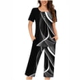 thumbnail image 1 of Tnhcen Women's Printed Henley Neck Short Sleeve Top + Capri Pants with Pocket Sleepwear Set | Soft Polyester Spandex Blend | Stretchy Loungewear | S-3XL, 1 of 5