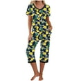 thumbnail image 1 of Tnhcen Women's Printed V-Neck Pajama Set Short Sleeve Top Lounge Capri Pants with Pockets Soft Sleepwear Two Piece Outfit​ S-2XL, 1 of 4