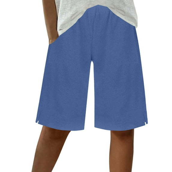 Tnhcen Women's Pure Color Cotton Linen Drawstring Shorts - Casual Knee-Length Spandex Shorts with Elastic Waist for Women S-2XL Pre-Shrunk Breathable Lightweight Summer Shorts