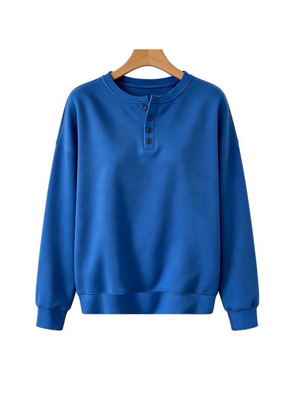 Women's Quarter Zip Henley Sweatshirt Long Sleeve Crew Neck Pullover Solid Color Casual Loose Fit French Terry Hoodie Top Autumn Winter Athletic Workout Track Jacket S-2XL