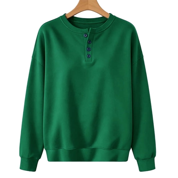 Tnhcen Women's Quarter Zip Henley Sweatshirt Long Sleeve Crew Neck Pullover Solid Color Casual Loose Fit French Terry Hoodie Top Autumn Winter Athletic Workout Track Jacket S-2XL