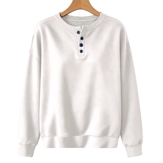 Tnhcen Women's Quarter Zip Henley Sweatshirt Long Sleeve Crew Neck Pullover Solid Color Casual Loose Fit French Terry Hoodie Top Autumn Winter Athletic Workout Track Jacket S-2XL