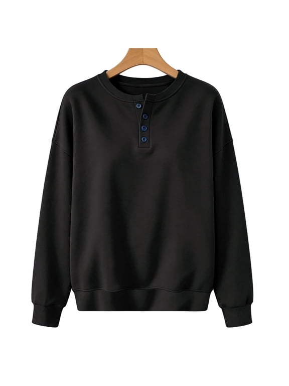 Women's Quarter Zip Henley Sweatshirt Long Sleeve Crew Neck Pullover Solid Color Casual Loose Fit French Terry Hoodie Top Autumn Winter Athletic Workout Track Jacket S-2XL