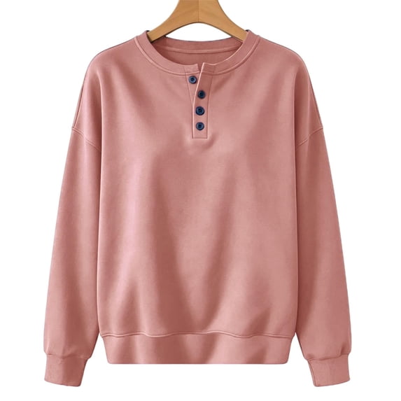 Tnhcen Women's Quarter Zip Henley Sweatshirt Long Sleeve Crew Neck Pullover Solid Color Casual Loose Fit French Terry Hoodie Top Autumn Winter Athletic Workout Track Jacket S-2XL