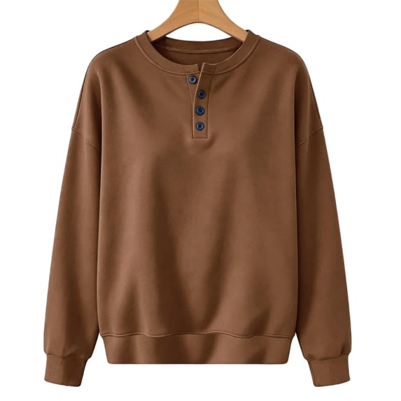 Tnhcen Women's Quarter Zip Henley Sweatshirt Long Sleeve Crew Neck Pullover Solid Color Casual Loose Fit French Terry Hoodie Top Autumn Winter Athletic Workout Track Jacket S-2XL