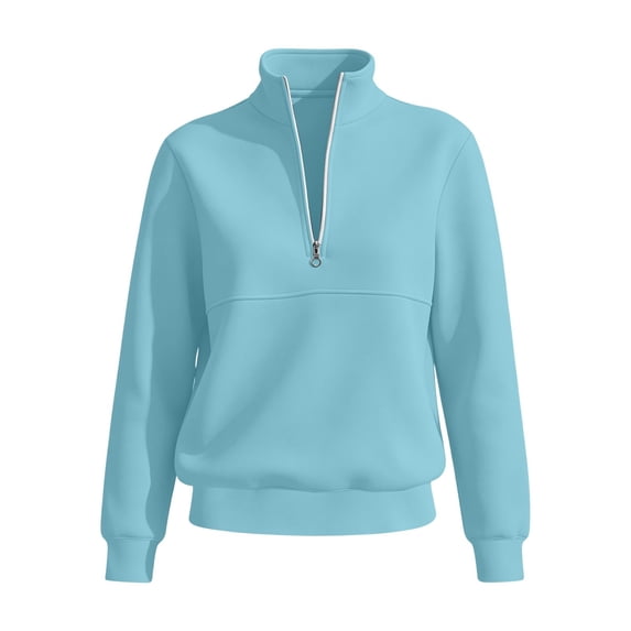 Tnhcen Women's Quarter Zip Pullover Fleece Lined Stand Collar Sweatshirt Solid Color Long Sleeve Casual Workout Top Autumn Winter Plus Size S-2XL