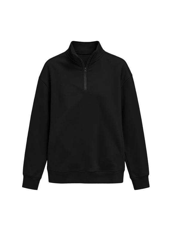 Women's Quarter Zip Pullover Sweatshirt Long Sleeve Mock Neck Solid Color Loose Fit Kangaroo Pocket Casual Fall Winter Soft Fleece Top Plus Size S-3XL