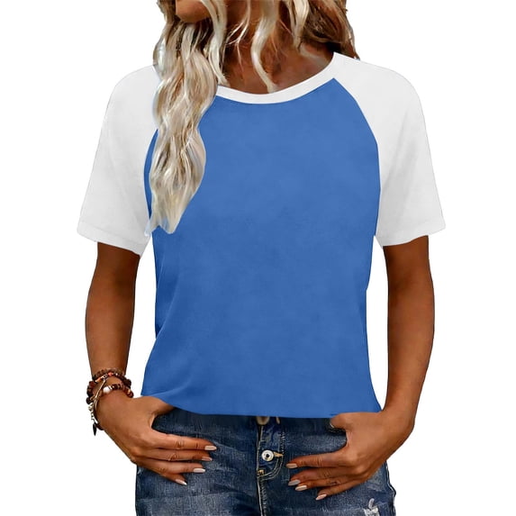 Tnhcen Women's Raglan Sleeve Color Block T-Shirt, Casual Loose Fit Short Sleeve Top, Spring Summer Fashion Blouse, Cotton-Like Stretch Tee for Women S-2XL
