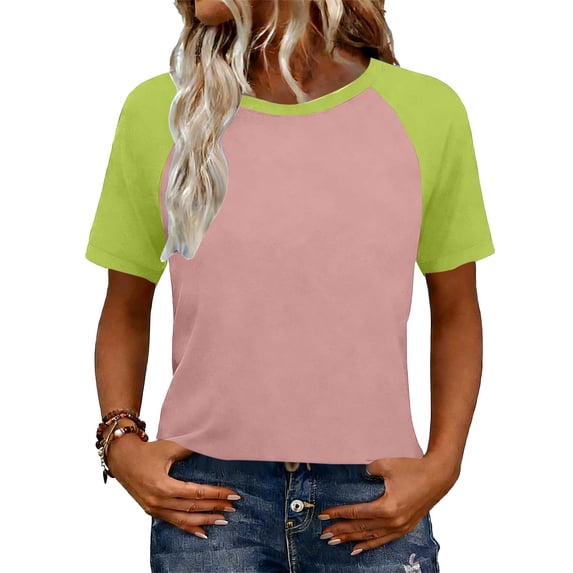 Tnhcen Women's Raglan Sleeve Color Block T-Shirt, Casual Loose Fit Short Sleeve Top, Spring Summer Fashion Blouse, Cotton-Like Stretch Tee for Women S-2XL