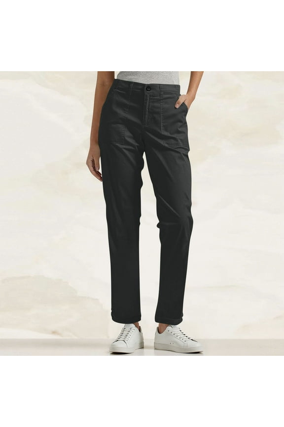 Women's Relaxed Cargo Pants - S-5XL Wide Leg Button Close Basic Workwear Pants with Pockets | Casual Stretchy Trousers for Women