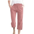 thumbnail image 1 of Tnhcen Women's Relaxed Fit Drawstring Linen Pants - Elastic Waist 7/8 Length with Pockets Plus Size 3XL-5XL for Casual Wear, 1 of 6