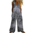 thumbnail image 1 of Tnhcen Women’s Retro Floral Button. Summer Wide-Leg Jumpsuit – Linen-Look Pocketed Romper for Casual Beach Trip & Garden Party S-2XL, 1 of 7