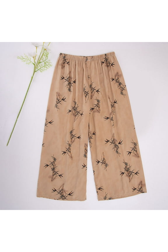 Women's Retro Floral Print Cotton Wide Leg Pajama Pants - Loose Fit Ankle-Length Pants Sleepwear & Loungewear Soft Breathable Wide Leggings for Women Plus Size Casual Home Pants (XL)