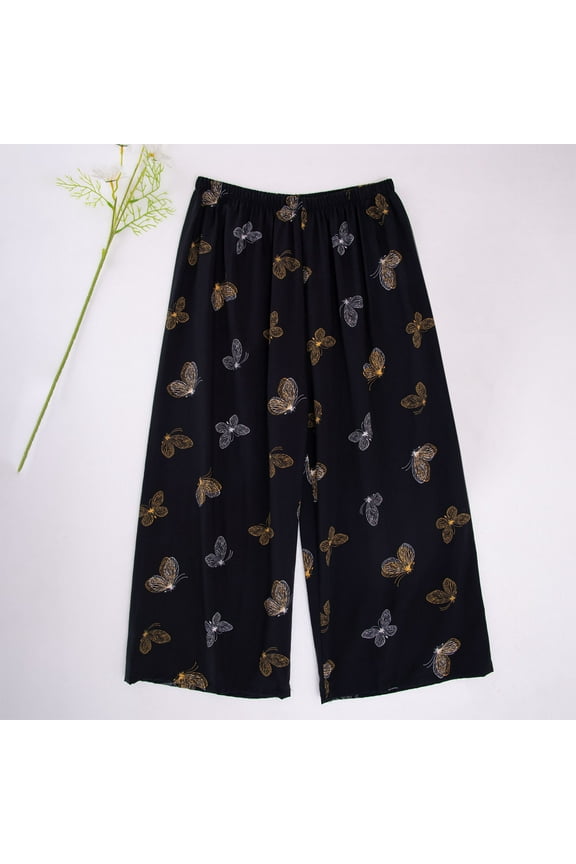 Women's Retro Floral Print Cotton Wide Leg Pajama Pants - Loose Fit Ankle-Length Pants Sleepwear & Loungewear Soft Breathable Wide Leggings for Women Plus Size Casual Home Pants (XL)