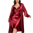 thumbnail image 1 of Tnhcen Women's Robe Set Nightgown with Robes Polyester Pajama Set 2 Pieces Lingerie U-Neck Sleepwear Sets Homewear XL-5XL, 1 of 4