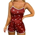 thumbnail image 1 of Tnhcen Women's Round Neck Heart Print Tank & High-Waisted Elastic Shorts Lace Border Sleepwear Set Sexy Pajamas Lounge wear S to 2XL, 1 of 3