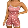 thumbnail image 1 of Tnhcen Women's Round Neck Heart Print Tank & High-Waisted Elastic Shorts Lace Border Sleepwear Set Sexy Pajamas Lounge wear S to 2XL, 1 of 3