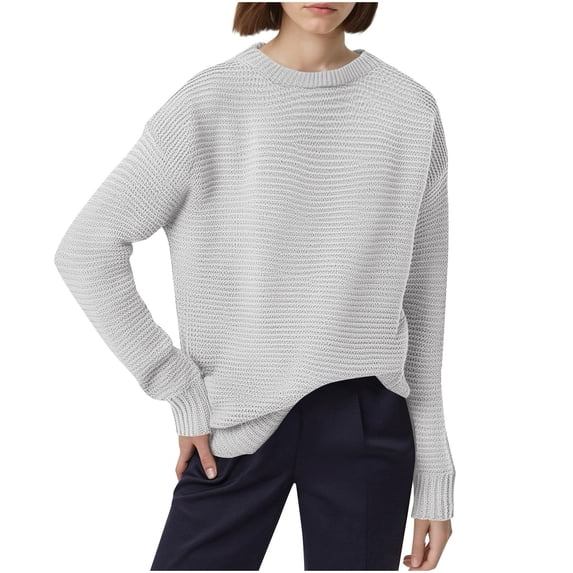 Tnhcen Women's Round-Neck Sweater Casual Long Sleeve Top Soft 100% Polyester Knit Euro-American Style Basic Wear Comfort Fit Pullover S-XL