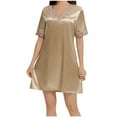 thumbnail image 1 of Tnhcen Women's Satin Nightgown V-Neck Sleepwear Bridal Loungewear Short Sleeve Nightdress Soft Pajamas S-XL Multiple Colors Available Beige, 1 of 9