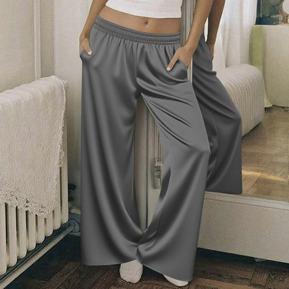 Tnhcen Women's Satin Pajama Pants with Pockets Elastic Waist Sleepwear Silky Straight Leg Lounge Pants S-2XL Multiple Colors Available