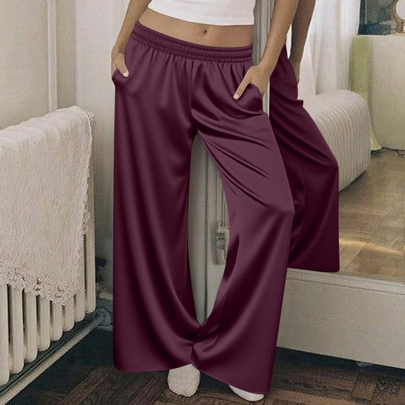 Tnhcen Women's Satin Pajama Pants with Pockets Elastic Waist Sleepwear Silky Straight Leg Lounge Pants S-2XL Multiple Colors Available