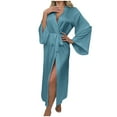 thumbnail image 1 of Tnhcen Women's Satin Robe Long Sleeve Loungewear Soft Sleepwear Comfortable Home Wear Loose Fit Nightgown S-L Sky Blue, 1 of 4