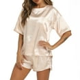 thumbnail image 1 of Tnhcen Women's Satin Silky Pajamas Set Short Sleeve T-shirt With Shorts Nightwear Home Clothes Set S-XL, 1 of 4