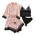 thumbnail image 1 of Tnhcen Women's Sexy 4-Piece Satin Sleepwear Set - Lace Bralette + Elastic Waist Shorts & Lace Panties Plus Size S-XL Silky Smooth Pajama Outfit, 1 of 7