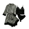 thumbnail image 1 of Tnhcen Women's Sexy 4-Piece Satin Sleepwear Set - Lace Bralette + Elastic Waist Shorts & Lace Panties Plus Size S-XL Silky Smooth Pajama Outfit, 1 of 9