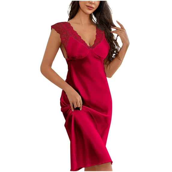 Tnhcen Women's Sexy Backless Lace Ice Silk Sleep Dress - Evening Party Loungewear Pajama Gown S-XL Sizes Soft Polyester Nightwear for Dinner & Casual Nights