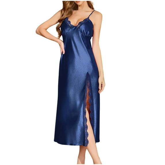 Tnhcen Women's Backless Satin Sleep Dress 2025 - Silky Smooth Pure Color Long Pajama Set for Women with Thin Straps & Side Slit Plus Size Sleepwear S-XL