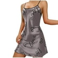 thumbnail image 1 of Tnhcen Women's Heart-Print Nightgown Silky Satin Sleepwear Spaghetti Strap Loose Nightdress Home Wear S-4XL Multiple Colors Available Gray, 1 of 3
