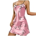 thumbnail image 1 of Tnhcen Women's Heart-Print Nightgown Silky Satin Sleepwear Spaghetti Strap Loose Nightdress Home Wear S-4XL Multiple Colors Available Pink, 1 of 3