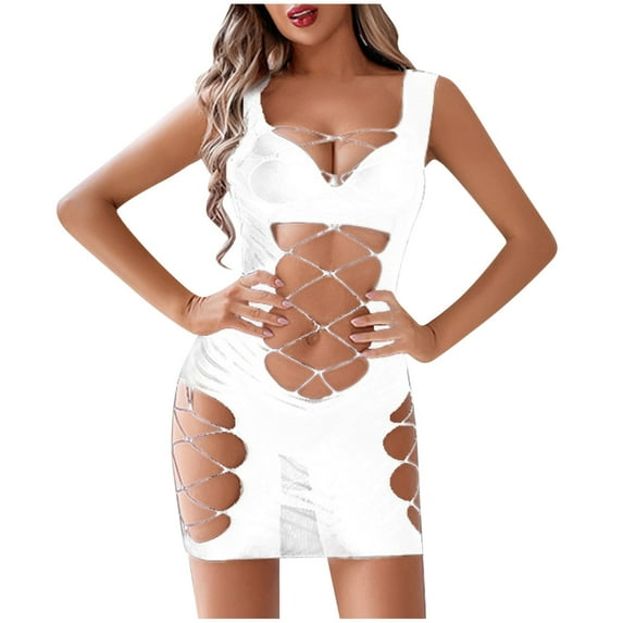 Tnhcen Women's Sexy Lace Sheer Nylon Spandex Bodysuit - Fishnet Mesh Bodycon Minidress with Hollow Design Free Size for Bold & Chic Look
