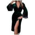 thumbnail image 1 of Tnhcen Women's Lace Trim Velvet Robe Sleepwear Long Sleeve Nightgown Comfortable Loungewear S-L Multiple Colors Available Green, 1 of 4