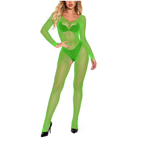 Tnhcen Women's Sexy Mesh Sheer Stockings Strapless Open-Crotch Jumpsuit Pajamas Free Size Nylon-Spandex Sleepwear