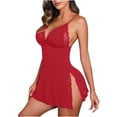 thumbnail image 1 of Tnhcen Women's Sexy Nightdress Lace Trim Sleepwear Hollow Out Nightgown Short Pajamas with Side Slit Matte Satin Gift S-XL Size Multiple Colors Available, 1 of 3
