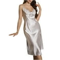 thumbnail image 1 of Tnhcen Women's Nightgown Sleeveless Lace Trim Sleepwear Satin Feel Comfortable Home Dress Mid-Calf Length Solid Color S-XL White, 1 of 6