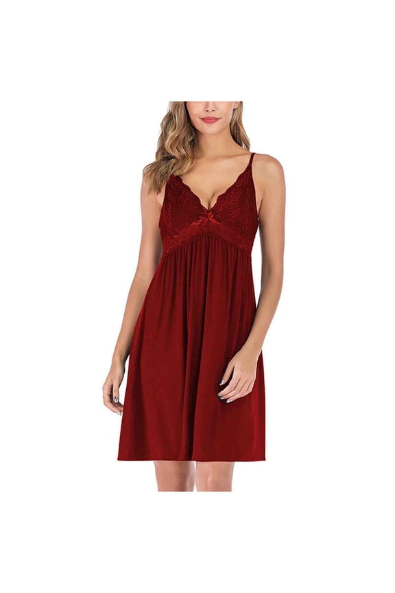 Women's Solid Lace Trim Spaghetti Strap Sleep Dress - Slimming Modal Cotton Polyester Blend Loungewear for S-2XL, Elegant Daily Wear