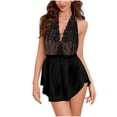 thumbnail image 1 of Tnhcen Women's Sexy lace-trimmed sleepwear Adjustable halter neck spaghetti strap one-piece pajama dress Deep V-Neck & lace overlay Thin section loungewear S-XL, 1 of 8