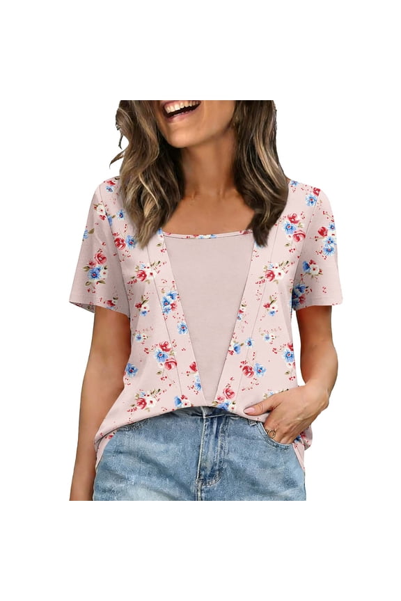 Women's Short Sleeve Crew Neck Printed T-Shirt, Floral Pattern Spring Summer Blouse, Casual Basic Loose Fit Layering Tee Top in Sizes S-3XL