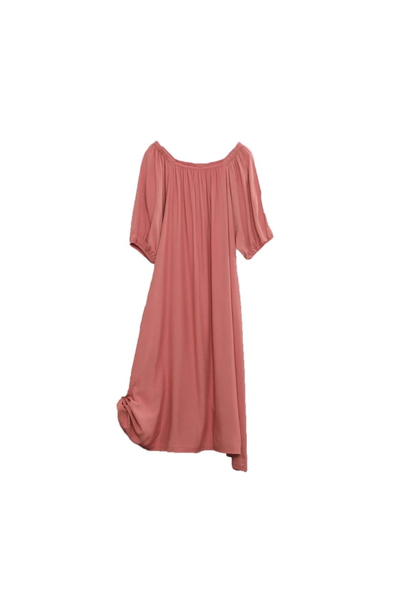 Women's Short Sleeve Nightgown Flannel Pajama Dress with Pocket Soft Modal Cotton Polyester Blend Casual Sleepwear for Women L - XL