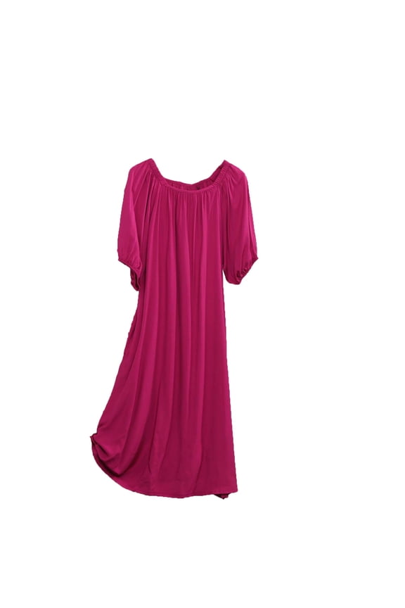 Women's Short Sleeve Nightgown Flannel Pajama Dress with Pocket Soft Modal Cotton Polyester Blend Casual Sleepwear for Women L - XL