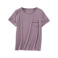 thumbnail image 1 of Tnhcen Women's Sleepwear Modal Cotton Blend Short Sleeve Top Loose Fit Loungewear Casual Round Neck Pocket PJ Top Soft Breathable Home & Outdoor Wear Sizes M-2XL, 1 of 5